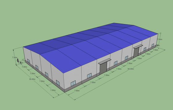 Magazzino prefabbricato in acciaio 60x30x7.5m ASTM A36 Q235B