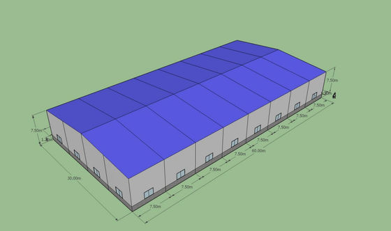 Magazzino prefabbricato in acciaio 60x30x7.5m ASTM A36 Q235B
